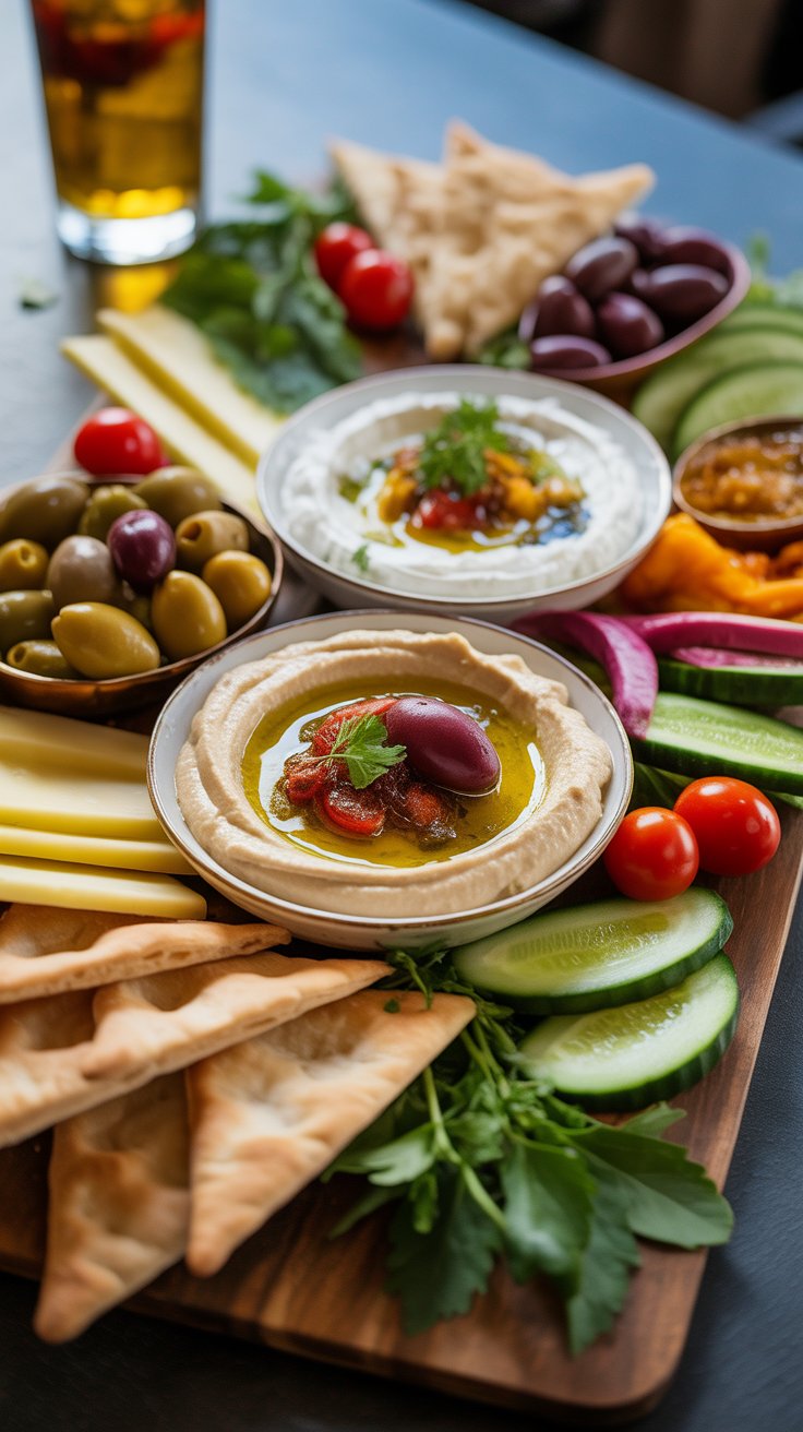 Cold Mezze Platter with Hummus Baba Ganoush and Pita
