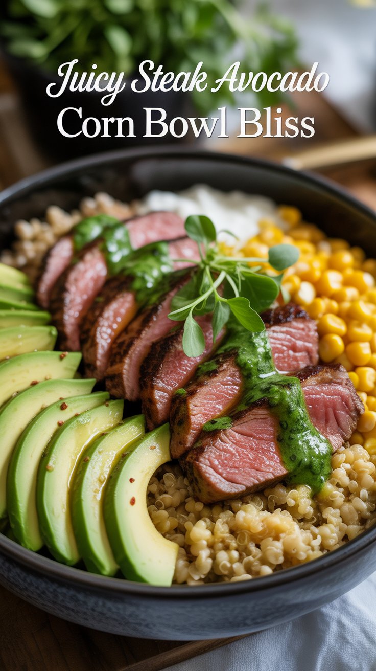 Steak Avocado and Roasted Corn Bowl with Cilantro Cream Sauce: Best Recipe for a Hearty Meal
